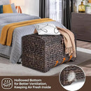 Handwoven Storage Basket with Lid, 178L Plastic Rattan Storage Bin, Leather Buckle & Metal Frame, Large Metal Ring Handles, Storage Trunk for Bedroom, Laundry Room by CozyNest Decor