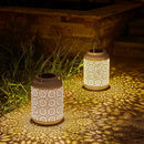 Glitzhome Solar Lantern White Metal Cutout Flower Outdoor Hanging Solar Light with Handle for Garden Patio Yard Outdoor Decor by GreenHaven Gardens