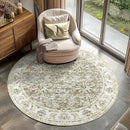 jinchan Round Rug 4ft Area Rugs Vintage Floral Distressed Design - Machine Washable Non-Slip Low-Pile Ultra-Thin Circle Rug for Entryway Bedside Living Room Dining Room Bedroom (4' Round,Taupe) by TinyTreasures Baby Boutique