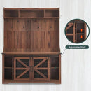 JXQTLINGMU 59" Farmhouse Hall Tree with Shoe Storage, Entryway Bench with 20 Cubbies, 12 Hooks & Sliding Barn Doors, Mudroom Coat Rack Cabinet, Brown by CozyNest Decor
