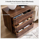 JXQTLINGMU 22" Modern Nightstand with Charging Station, Large Push-to-Open End Table, Wood Bedside Table w/Curved Profile Design, Handleless 3 Drawer Night Stand for Bedroom, Living Room, Brown by CozyNest Decor