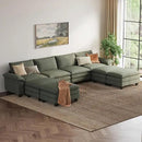 LINSY HOME Modular Sectional Sofa - 157'' Sleeper Sofa Cloud Couch Oversized Corduroy Sofa Bed with Movable Ottoman Soft Modern Comfy Couch for Living Room Apartment Office, Green by CozyNest Decor
