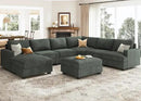 Nolany Sectional Sofa with Storage Ottoman, Corduroy Modular Sectional Couch, U Shape Sectional Couches for Living Room, Green by CozyNest Decor