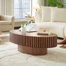 Oval Coffee Table for Living Room, Modern Fluted Coffee Tables with Pedestal Base, Handcrafted Centre Tea Tables Easy Assembly-43.7" Walnut by CozyNest Decor