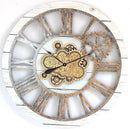 The Gears Clock 36'' Inch Real Moving Gear Wall Clock Vintage Industrial Oversized Rustic Farmhouse (White Farmhouse) by CozyNest Decor