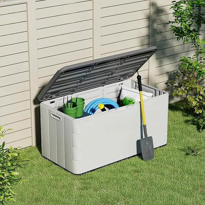 Heavy-Duty 100 Gallon Outdoor Storage Box - Waterproof Deck Box & Large Storage Bin for Patio/Pool, All-Weather Resin Chest with Lock, UV-Resistant, Alpine White, photo 5 of 9