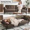 89” Futon Sofa Bed, Linen Comfy Futon Couch Bed with 2 Square Pillows, Convertible Sleeper Sofa with Adjustable Backrest& Armrests, Modern Loveseat Sleeper for Living Room, Bedroom, Brown by CozyNest Decor