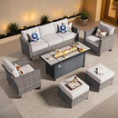 ovios 6 Pieces Patio Furniture Set with 54" Fire Pit Table, Outdoor Wicker Sofa with Comfy Cushions, All Weather High Back Rattan Couch Conversation Set, Grey by GreenHaven Gardens