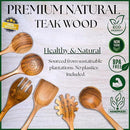 Wooden Spoons for Cooking - 8 Piece Natural Teak Kitchen Utensil Set Non Toxic - Teak Wooden Utensils with Spoon Rest and Holder by CozyNest Decor