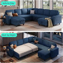 LINSY HOME Sectional Sleeper Sofa with Pull Out Couch Bed - Convertible Plush Corduroy Cloud Couch with Storage Chaise & USB Charging, Comfy Modular Couches for Living Room, Blue by CozyNest Decor