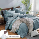 Monbix Queen Comforter Set - 7 Pieces Dusty Blue Cationic Dyeing Bed in a Bag Queen Bedding Sets with Sheets, Pillowcases & Shams, Reversible Bedding Comforters by CozyNest Decor