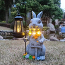 Solar Rabbit Garden Statues Outdoor Décor with Lantern- Rabbit Figurines Solar LED Light Lawn Ornaments - Yard Decorations for Patio, Balcony, Backyard -Unique House Warming Gifts for Mom by CozyNest Decor