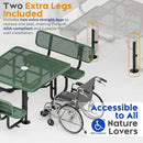 Metal Picnic Tables for Outdoors with Umbrella Hole - Coated Steel Heavy Duty Commercial Grade Table with Adjustable Seats (Green, 46 in, Square with Back, Expanded Steel) by GreenHaven Gardens