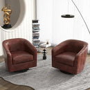 Swivel Barrel Accent Chair, Modern Round Faux Leather Arm Chair for Living Room, Bedroom, Comfy Club Reading Chairs for Adults(Faux Leather, Red Brown, Set of 1) by CozyNest Decor
