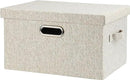 Medium 15" 21 Quart Collapsible Stackable Storage Bins with Lids, 1 Pack Beige Foldable Fabric Closet Storage Boxes with Lids, Heavy-duty Linen Baskets for Bedroom by CozyNest Decor