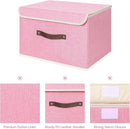 ANMINY 2PCS Storage Bins with Lid PU Leather Handles Storage Boxes PP Plastic Board Decorative Foldable Lidded Cotton Linen Fabric Home Cubes Baskets Closet Organizer Containers - Pink, Large Size by TinyTreasures Baby Boutique