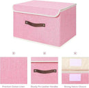 ANMINY 2PCS Storage Bins with Lid PU Leather Handles Storage Boxes PP Plastic Board Decorative Foldable Lidded Cotton Linen Fabric Home Cubes Baskets Closet Organizer Containers - Pink, Large Size by CozyNest Decor