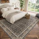 Washable 8x10 Area Rugs for Living Room, Boho Non-Slip Silicone Backing Rugs for Bedroom Dining Room Nursery Office, 0.3" Neutral Oriental Throw Carpet with 0.16" Cushioning Pad, Black/Multi by TinyTreasures Baby Boutique