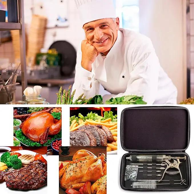 Meat Injector Syringe Stainless Steel Outdoor Meat Kit Marinade Flavor Food Injector Syringes with 4 Marinades Needles Grill Smoker Injectors Professional Syringe Held Culinary Barbecue Tool For BBG, photo 4 of 7