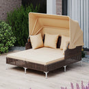 Outdoor Daybed with Retractable Canopy PE Wicker Rattan Patio Lounger by LJGDeals
