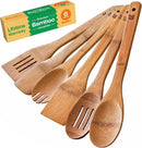 Riveira Dark Bamboo Wooden Spoons for Cooking 6-Piece, Apartment Essentials Wood Spatula Spoon Nonstick Kitchen Utensil Set Premium Quality Housewarming Gifts for Everyday Use by CozyNest Decor