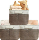SIMPLE HOUSEWARE Large Fabric Storage Bin, 14.4" x 10" with Handles, 3-Pack, Foldable Organizer for Closet and Shelf, Brown by CozyNest Decor