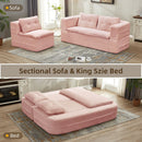 Multi Functional Sectional Sofa Bed With Independent Chaise Lounge And Functional Blanket, Convertible King Size Bed, Deep Seat - Baby Pink by HouseOfZazla