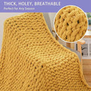 Bigacogo Chunky Knit Throw Blanket for Couch, 40x80 inches, 100% Hand Knitted with Thick Jumbo Chenille Yarn, Cozy Soft Large Rope Knot Cable Crochet Blankets for Sofa Bed Living Room, Mustard Yellow by CozyNest Decor