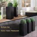 Metallic Heavy Planter for Outdoor Plants, 14Lx14Wx30H Inches, Tall Metal Planter Box with Hand Brushed Gold Edge for Outside & Indoor, 25 Pounds, No Assembly and Seamless, Set of 2 (Black) by CozyNest Decor