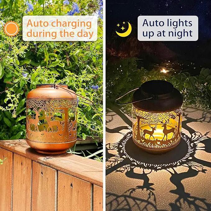 2 Pack Deer Solar Lanterns Outdoor Waterproof Hanging Solar Lights Deer Gifts for Women Men Metal Decorative LED Lanterns for Yard, Patio, Lawn, Tabletop, Pathway, Landscape, Garden Decor, photo 3 of 6