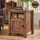 OKD Farmhouse Nightstand with Charging Station, 18" Rustic End Table with Adjustable Storage Shelf, Wood Rustic Wood Sofa Side Table for Bedroom by CozyNest Decor