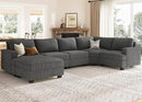 Nolany Sectional Sofa with Storage Ottoman, U Shape Couch with Chaise, Corduroy Modular Sectional Couch for Living Room, Dark Grey by CozyNest Decor