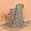 Handmade Cotton Throw Blanket 48x70 Inches | Black & Beige Floral Block Print Decorative Sofa Throw with Tassels | Large Lightweight Cotton Bedspread for Living Room, Couch, or Bedroom by CozyNest Decor