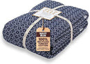 Gold Case Throw Blanket for Bed – 100% Recycled Turkish Cotton Bed Blanket – Decorative Throw Cotton Blankets for Living Room & Bedroom – Retro Navy Blue Woven Queen Blankets – 90x90 by CozyNest Decor