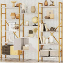 Triple 5 Tier Bookshelf, Industrial Large Bookcase with Storage Cabinet, Tall Gold Bookshelf with 14 Open Display Shelves Metal Frame Furniture for Living Room Bedroom Home Office Gold & White by CozyNest Decor