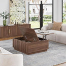 Lift Top Coffee Table with Storage, Mid Century Modern Coffee Table with Arched Design, 31.5" Square Tea Table with Wood Grain, Multifunctional Center Table for Living Room, Office, Walnut by CozyNest Decor