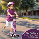 Pink & Purple 3 Wheel Scooter with Seat for Kids – Light-Up LED Wheels, Adjustable Handlebar and Seat, Smooth PU Wheels, Wide Anti-Slip Deck, Rear Foot Brake – Toddler Outdoor Toys for Ages 2+ by TinyTreasures Baby Boutique