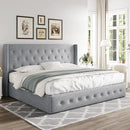 Allewie King Size Lift Up Storage Bed, Button Tufted Headboard with Wingback, Hydraulic Support, No Box Spring Needed, Light Grey by CozyNest Decor