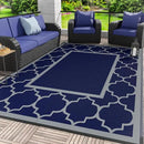 GENIMO Outdoor Rug 9' x 12' Patio Waterproof, Foldable Reversible Plastic Straw Area Rugs Mat for Camper Decor, Outside Carpet for Rv, Deck, Porch, Picnic, Beach, Balcony, Blue & Grey by CozyNest Decor