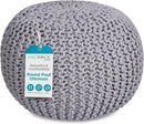 BIRDROCK HOME Round Pouf Ottoman | Cotton Braided Foot Stool with Bean Bag Filling | Boho Foot Rest for Living Room & Bedroom | Compact & Comfortable Seating, Lightweight & Soft | Light Grey by CozyNest Decor
