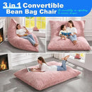 Hobestluk 3 in 1 Bean Bag Chair Giant Bean Bag Chairs for Adults with Chevron Plush Fur Cover Convertible Bean Bag Floor Cushion with Machine Washable Cover for Living Room (Chevron Plush Pink) by CozyNest Decor