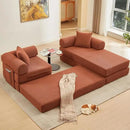 107" Oversized Convertible Sleeper Sofa Bed, Corduroy L Shape Sectional Couch, Folding Sofa Bed with Side Pocket, Modern Cloud Floor Mattress Couch, Modular Sofa for Living Room, Orange by CozyNest Decor