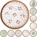 Round Rattan Tray with Mother of Pearl Inlay & Wooden Base - Decorative Wicker Serving Tray for Coffee/Bread/Fruits, Food Storage & Display - Multipurpose Home Decor (L,Four-Petal Flower) by CozyNest Decor