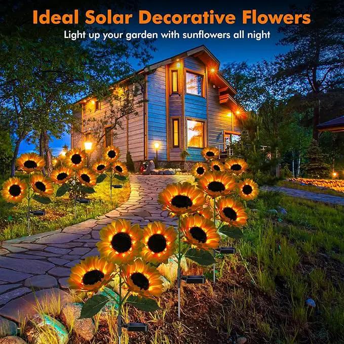 Solar Sunflower Lights, 800mA Solar Garden Light with Real Looking Flowers Outdoor Waterproof Solar Stake Lights for Back Yard, Flower Bed, Pathway, Patio, Porch, Fall Decoration (4 Pack), photo 3 of 8