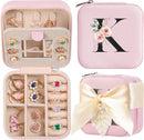 AYGXU Travel Jewelry Box for Women and Girls - Small Case With Initial A-Z - Teacher Gifts by TinyTreasures Baby Boutique