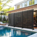 Metal Privacy Screen with Stand 72" H×47" W Outdoor Freestanding Privacy Screen & Panels, Outdoor Privacy Screen for Deck Patio Balcony(Black-Louvered) by GreenHaven Gardens