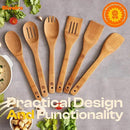 Riveira Dark Bamboo Wooden Spoons for Cooking 6-Piece, Apartment Essentials Wood Spatula Spoon Nonstick Kitchen Utensil Set Premium Quality Housewarming Gifts for Everyday Use by CozyNest Decor