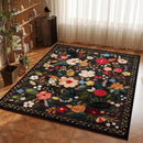 Area Rug 4x6 Rug Washable Boho Rugs Non Slip Low Pile Floral Small Carpet for Bedroom, Bedside, Kids Room, Office, Dining Room(Black) by CozyNest Decor