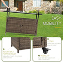 Wicker Outdoor Bar Cart - Brown Patio Console Storage Table Buffet Cabinet Serving Kitchen Cart with Wheels for Outside Backyard by CozyNest Decor