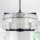 IKK Modern Black Crystal Chandeliers for Dining Room, Luxury Water Ripple Glass Light Fixture, Elegant Farmhouse Round Lighting for Kitchen Island, Bar Table, D20 by CozyNest Decor